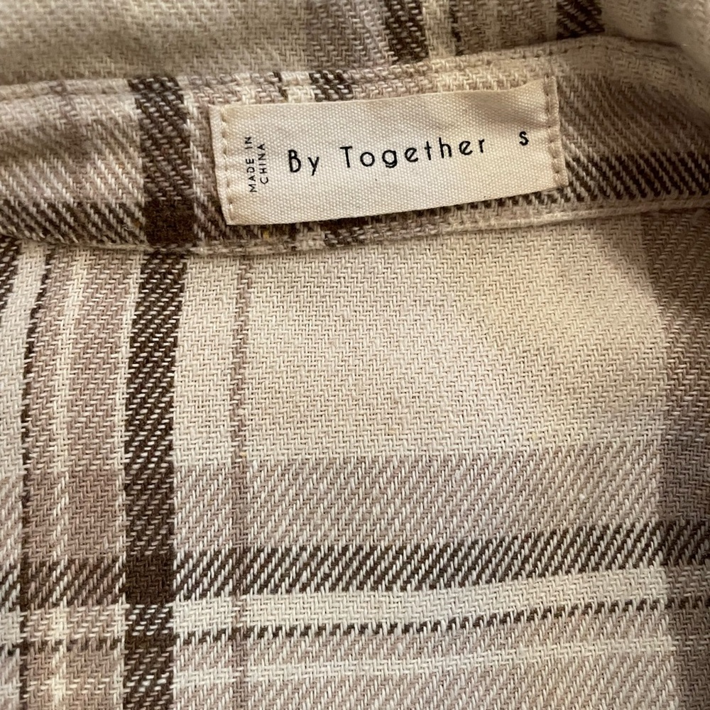 By Together Plaid Flannel Shirt Small | Beige Tan | Cozy Button-Up - Picture 2 of 2